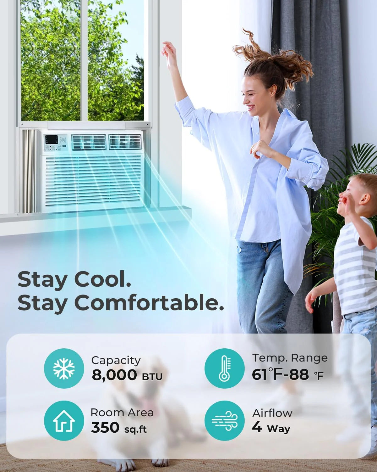 COWSAR U-Shaped Window Air Conditioner 8000-10000–12000 BTU, Quiet Smart AC with Remote & Timer, Cools 450–550 Sq.Ft.