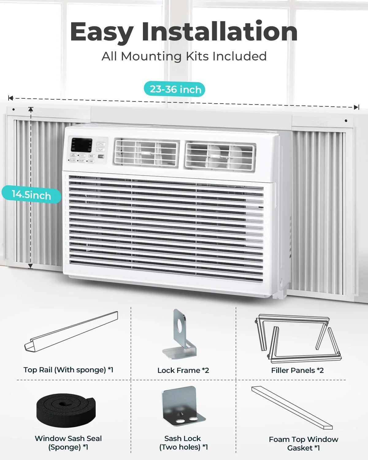 COWSAR U-Shaped Window Air Conditioner 8000-10000–12000 BTU, Quiet Smart AC with Remote & Timer, Cools 450–550 Sq.Ft.