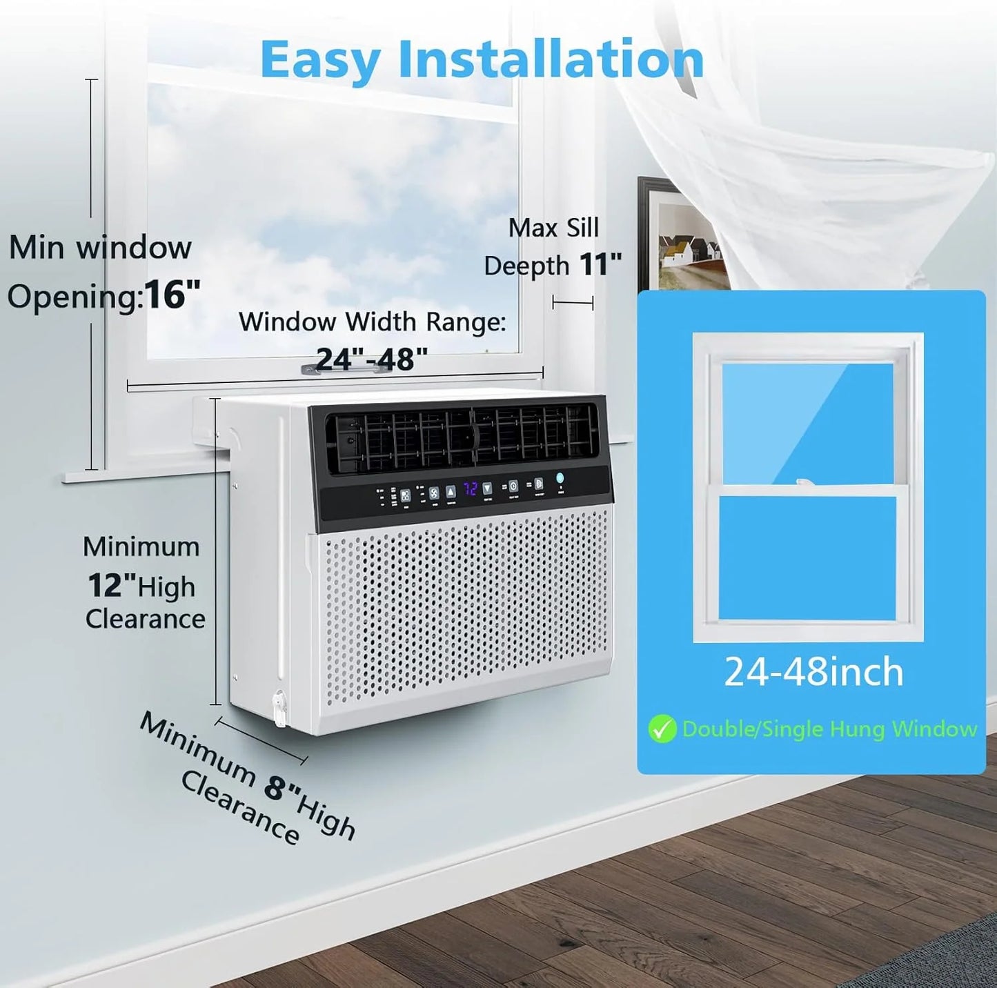 COWSAR U-Shaped Window Air Conditioner 8000-10000–12000 BTU, Quiet Smart AC with Remote & Timer, Cools 450–550 Sq.Ft.