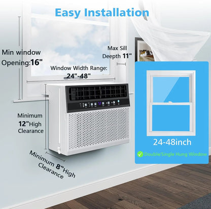 COWSAR U-Shaped Window Air Conditioner 8000-10000–12000 BTU, Quiet Smart AC with Remote & Timer, Cools 450–550 Sq.Ft.