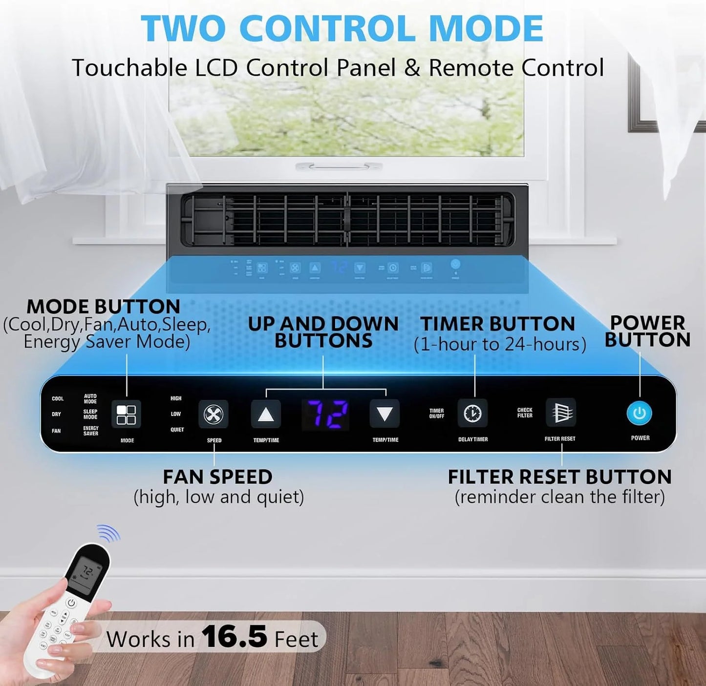 COWSAR U-Shaped Window Air Conditioner 8000-10000–12000 BTU, Quiet Smart AC with Remote & Timer, Cools 450–550 Sq.Ft.
