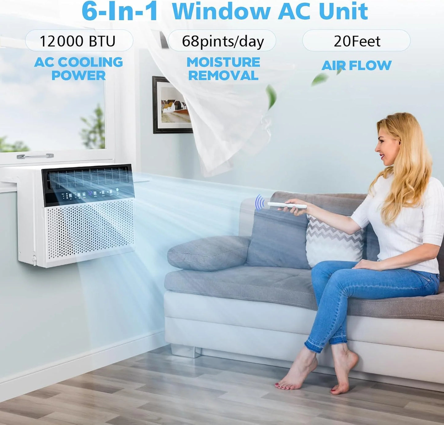 COWSAR U-Shaped Window Air Conditioner 8000-10000–12000 BTU, Quiet Smart AC with Remote & Timer, Cools 450–550 Sq.Ft.